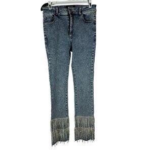 Blue B Collection Womens Size M Light Blue Denim Jeans With Rhinestone Fringe